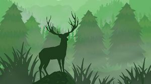 Preview wallpaper deer, horns, moon, art