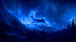 Preview wallpaper deer, silhouette, starry sky, art, fantasy