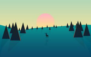 Preview wallpaper deer, spruces, sun, vector