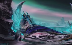 Preview wallpaper dragon, animal, rocks, fantasy, art