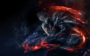 Preview wallpaper dragon, dinosaur, fiery, creature, art