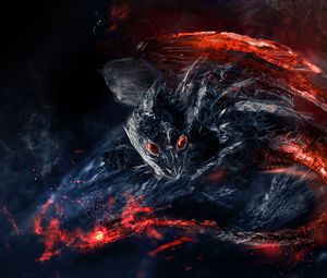 Preview wallpaper dragon, dinosaur, fiery, creature, art