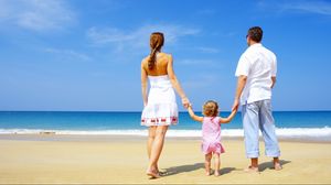 Preview wallpaper family, child, sand, beach, sea, happiness