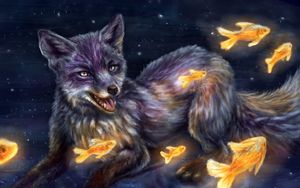 Preview wallpaper fox, fish, illusion, art