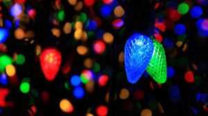 Preview wallpaper garland, light bulbs, colorful, dark, glow