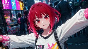 Preview wallpaper girl, bag, belt, street, crowd, anime