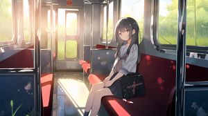 Preview wallpaper girl, bag, bus, anime