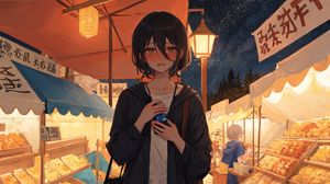 Preview wallpaper girl, bag, lantern, anime