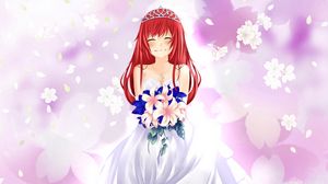 Preview wallpaper girl, bride, smile, bouquet, anime, art