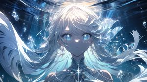 Preview wallpaper girl, hair, glow, blue, anime