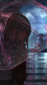 Preview wallpaper girl, umbrella, anime, rain, street, night