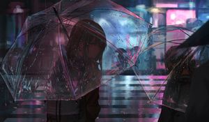 Preview wallpaper girl, umbrella, anime, rain, street, night