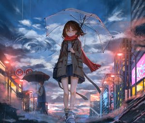 Preview wallpaper girl, umbrella, anime, rain, sadness