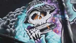 Preview wallpaper graffiti, skeleton, music, hat