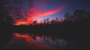 Preview wallpaper horizon, sunset, river, reflection, trees, sky