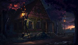 Preview wallpaper house, fairy tale, art, light, night