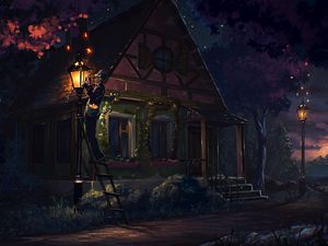 Preview wallpaper house, fairy tale, art, light, night