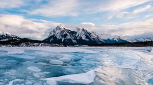 Preview wallpaper ice, lake, mountains, winter, landscape