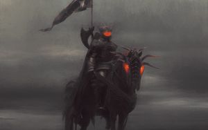 Preview wallpaper knight, horse, armor, fog, art