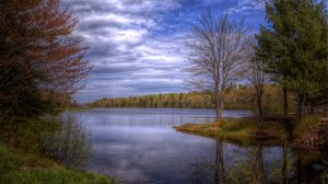 Preview wallpaper lake, trees, sky, landscape, hdr