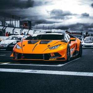 Preview wallpaper lamborghini, car, sports car, orange, racing