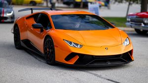 Preview wallpaper lamborghini huracan, lamborghini, car, sports car, orange, street