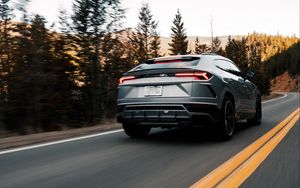 Preview wallpaper lamborghini urus, lamborghini, car, gray, speed, road