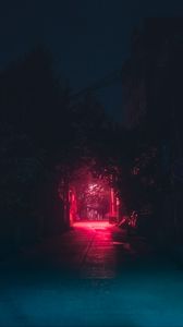 Preview wallpaper lane, night, dark, urban, lighting, red