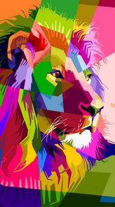 Preview wallpaper lion, art, colorful, muzzle