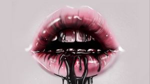 Preview wallpaper lips, paint, liquid, dark, teeth