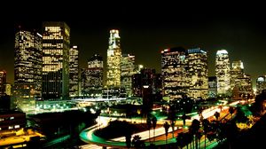 Preview wallpaper los angeles, city, night, street, skyscrapers