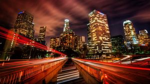 Preview wallpaper los angeles, traffic, city, night, speed, skyscrapers, hdr