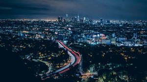 Preview wallpaper los angeles, usa, skyscrapers, night, top view