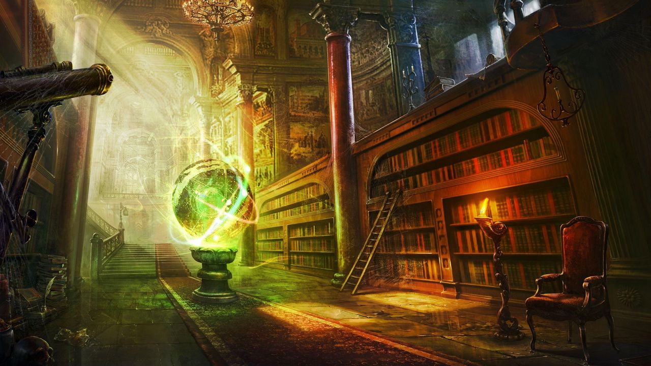 Wallpaper magic, ball, library, columns, castle