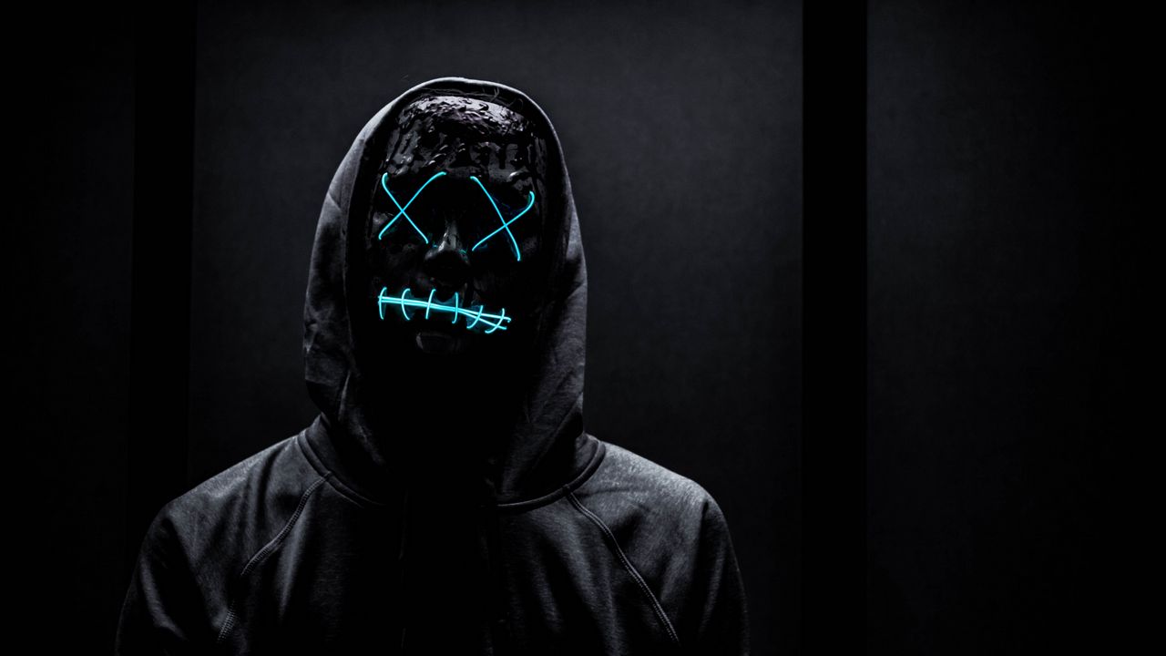 Wallpaper mask, neon, anonymous, black