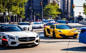 Preview wallpaper mclaren, car, sports car, yellow, road