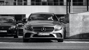 Preview wallpaper mercedes benz, car, front view, bw