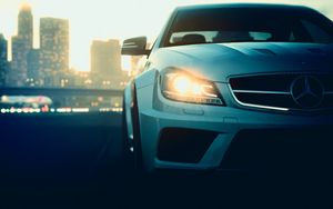 Preview wallpaper mercedes-benz, mercedes, car, silver, headlight