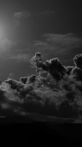 Preview wallpaper moon, clouds, sky, black-and-white