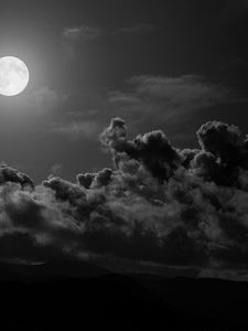 Preview wallpaper moon, clouds, sky, black-and-white