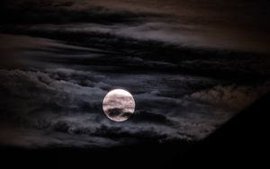 Preview wallpaper moon, full moon, clouds, night, dark