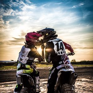 Preview wallpaper motocross, kiss, love, moto, sport, sunset