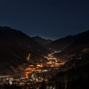 Preview wallpaper mountains, night, building, sky