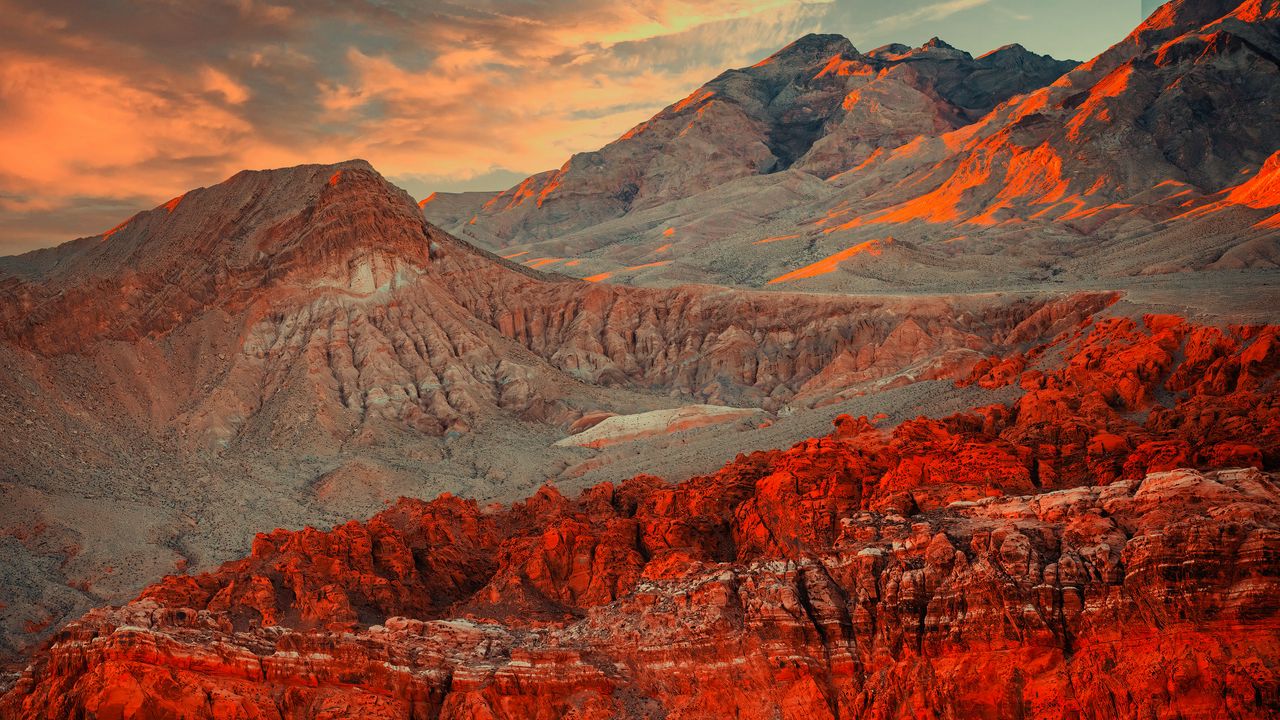 Wallpaper mountains, peaks, sunset, landscape, nature