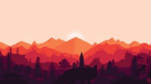 Preview wallpaper mountains, sunset, landscape, fox, art, vector