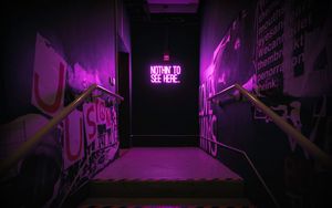 Preview wallpaper neon, inscription, wall, purple, backlight