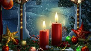 Preview wallpaper new year, holiday candles, postcards, toys, stars, christmas