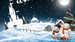 Preview wallpaper new year, snowmen, night, greeting, holiday, christmas