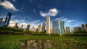 Preview wallpaper new york, manhattan, skyscrapers, central park, grass, hdr