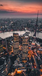 Preview wallpaper night city, aerial view, lights city, overview, shanghai, china